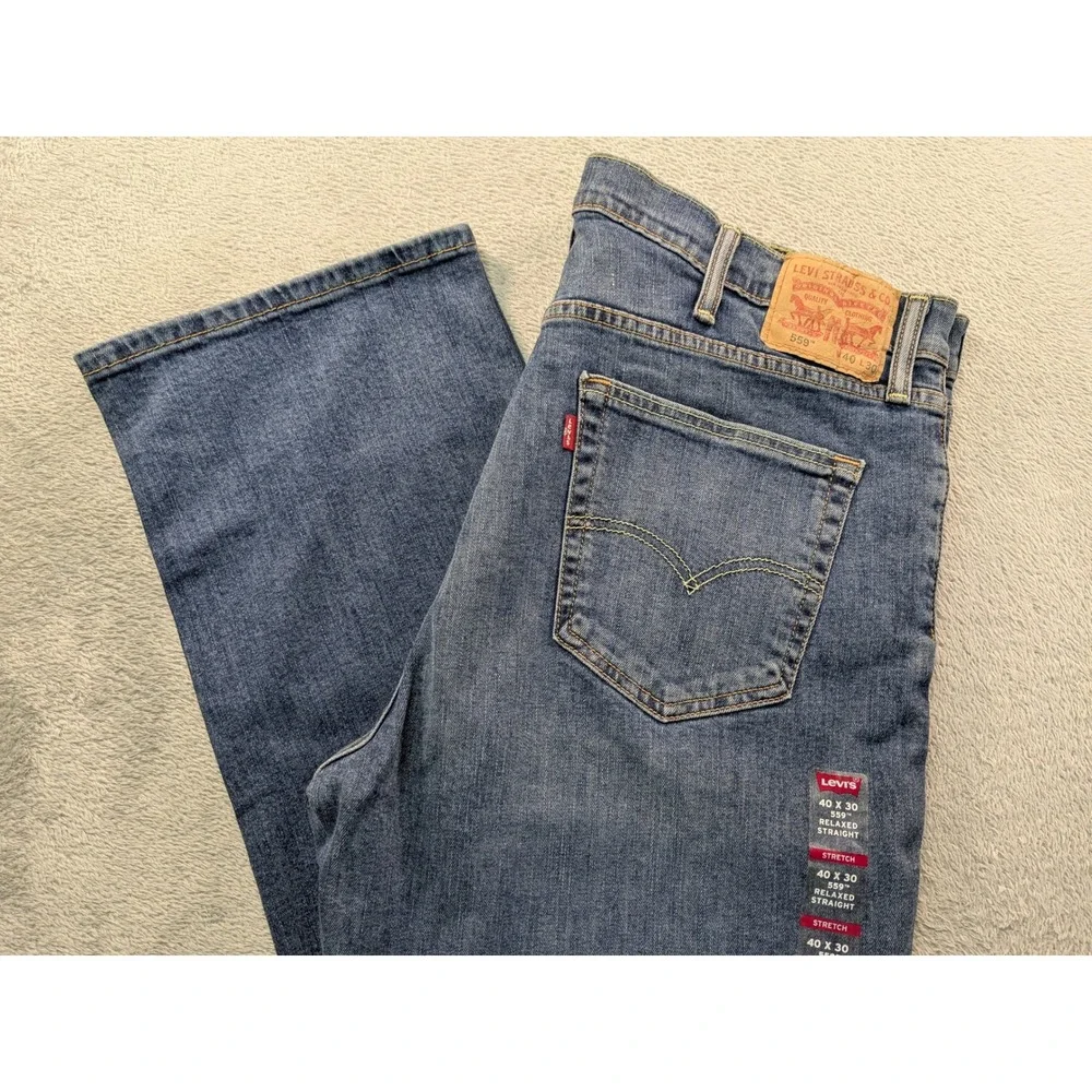 Levis 559 Relaxed Straight Jeans Mens 40x30 Medium Wash Stretch Denim 00559-0421